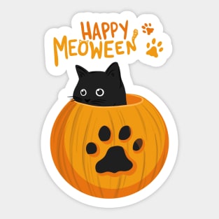 Happy Meoween! Cute Black Cat on Halloween Sticker